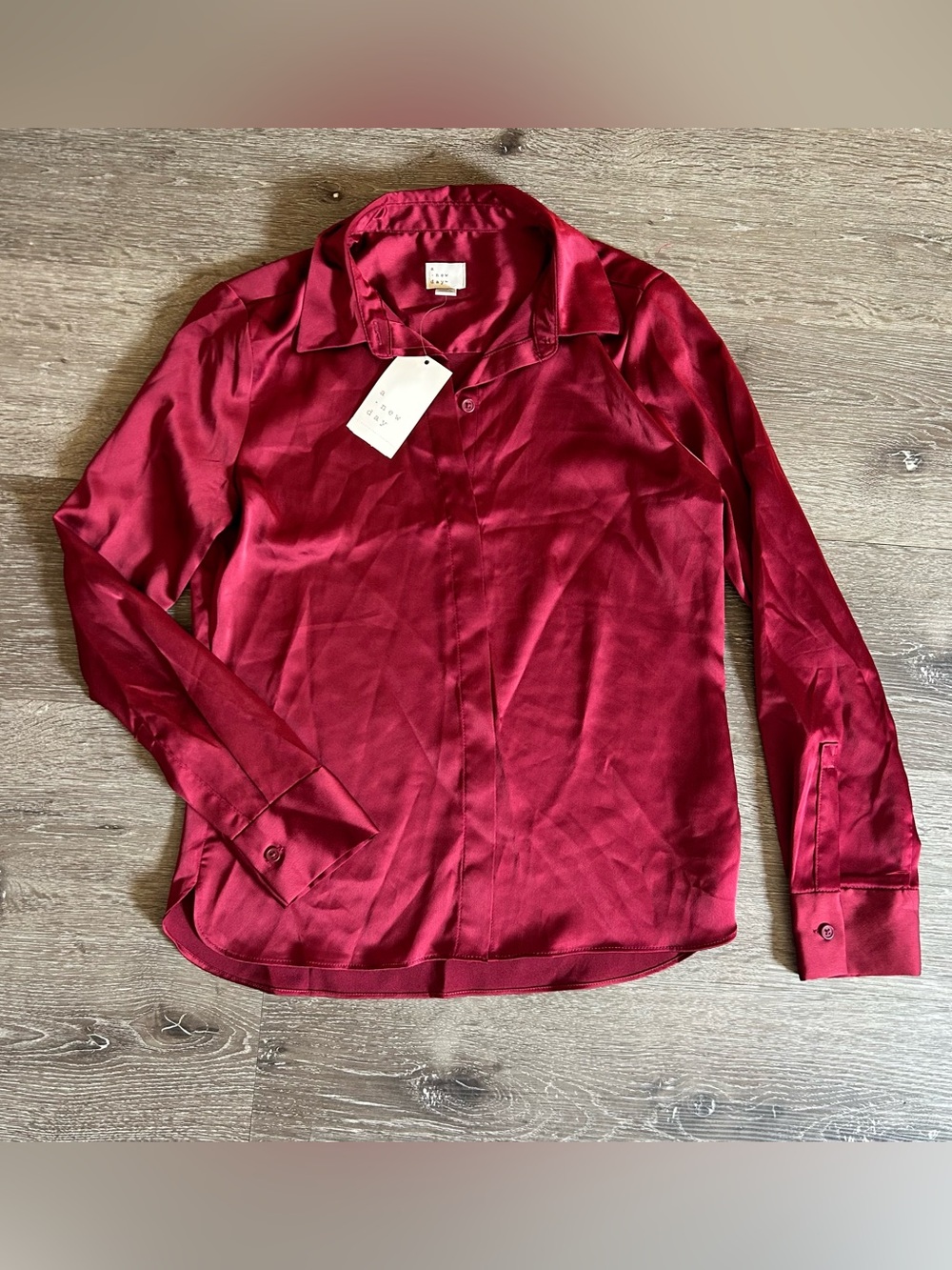NWT XS A New Day Burgundy Long Sleeve Button Up Blouse